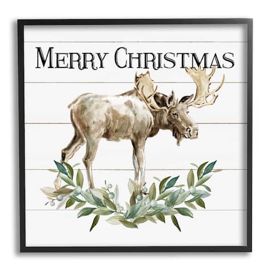 Stupell Industries Merry Christmas Moose Laurel Framed Giclee Art